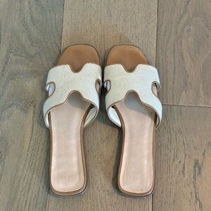 Women's Tan and Cream Slide Sandals